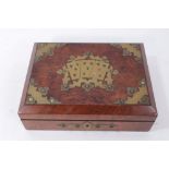 Victorian brass and walnut card box with whist markers