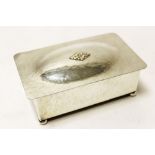 Arts & Crafts Silver plated cigarette box with spot hammered finish (unmarked)