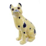 Late 19th century Galle-Style pottery figure of a Bulldog, decorated with hearts, circles and