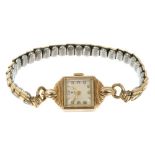 1940s lady’s Tudor gold wristwatch with square dial in 9ct gold case and plated bracelet