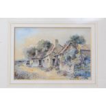 Good pair of watercolours depicting country cottages by Leyton Forbes, provenance on reverse