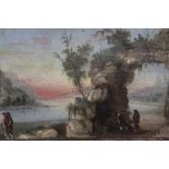 Pair of late 18th/early 19th century Italian school oils on panel - Lake views with figures