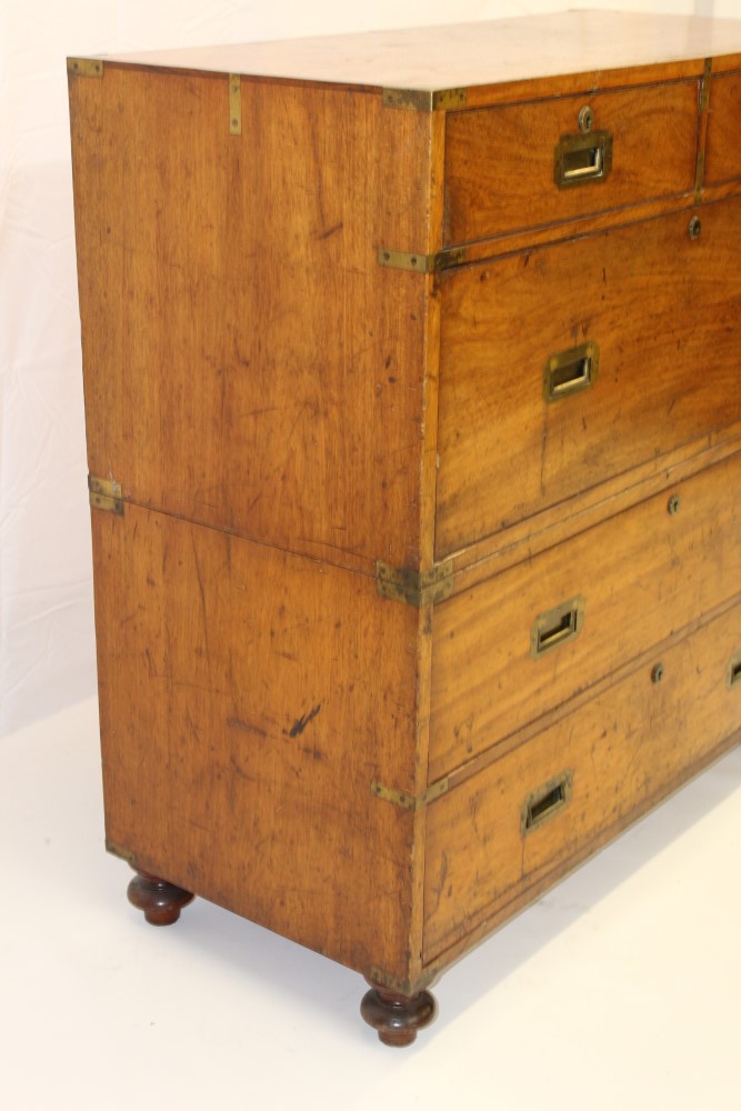 Good 19th century teak and brass bound campaign chest - Image 5 of 5