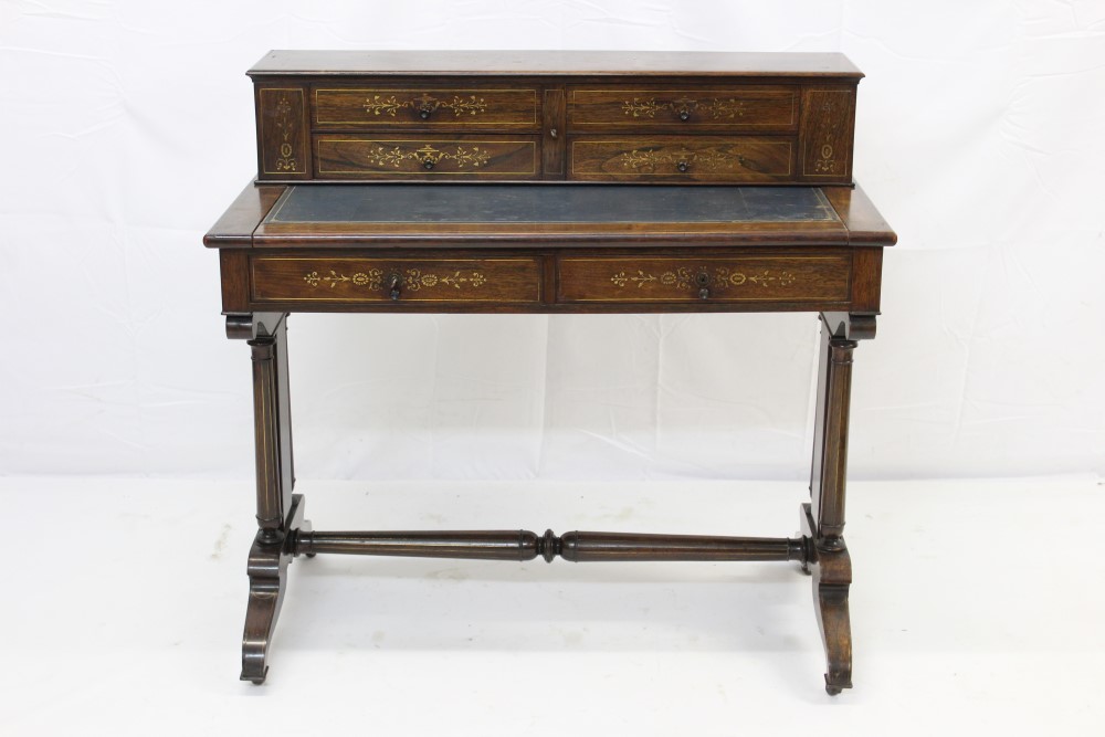 Good quality 19th century rosewood and brass inlaid writing table - Image 2 of 4