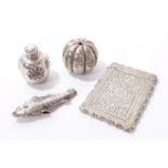 Chinese Silver pepperette, silver card case, melon form box and cover, fish vinaigrette etc