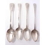 Three Georgian silver serving spoons and one other