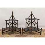 Pair of early 20th century bamboo and japanned corner wall brackets