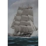 Early 20th century gouache - the vessel "Erasgo" in full sail, indistinctly signed, dated 15/3/1914,