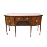 George III mahogany crossbanded and boxwood line inlaid bowfront sideboard