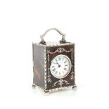 Mappin and Webb Tortoiseshell and silver piquet work carriage clock