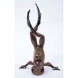 Tim Cotterill ‘Frogman’ enamelled bronze sculpture - Headstand frog, signed and numbered 202/250,