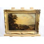 19th century oil on panel - landscape , in gilt frame