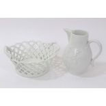 18th century Marcolini Meissen white glazed jug and Berlin blanc-de-chine nut basket