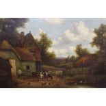 Attributed to Charles Vickers, 19th century oil on canvas - a farmstead, unframed, 51cm x 76cm