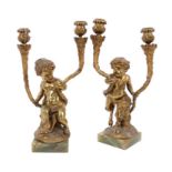 After Clodion: Good pair of 19th century ormolu figural candlesticks