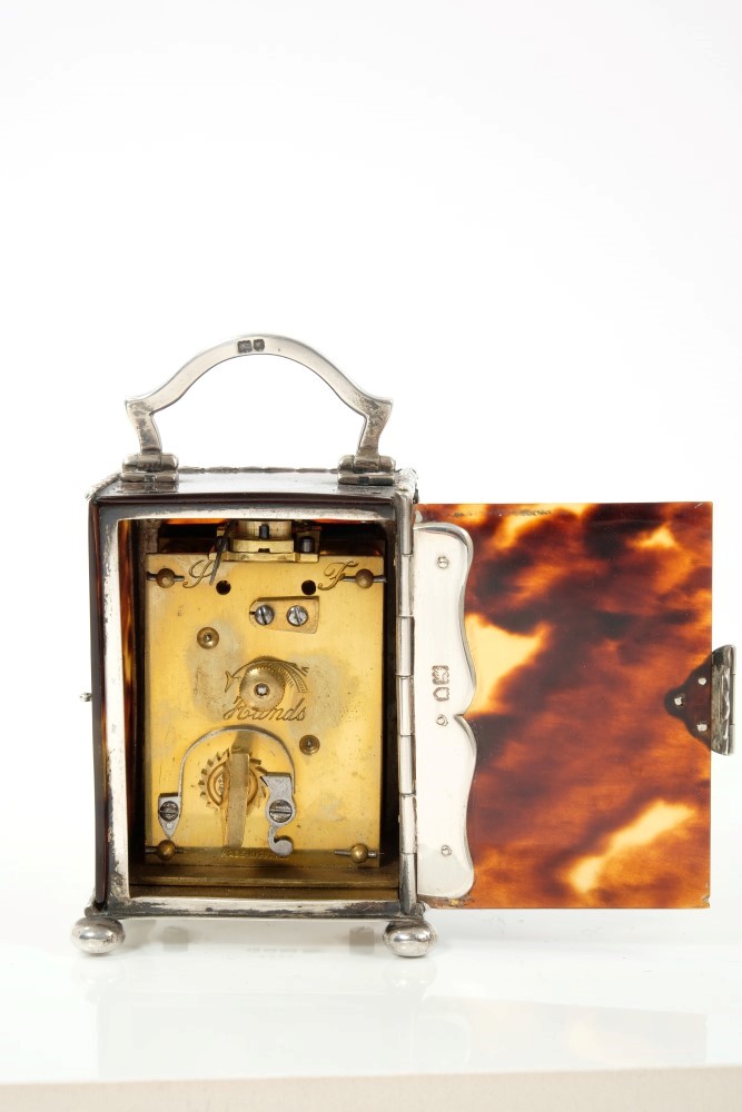 Mappin and Webb Tortoiseshell and silver piquet work carriage clock - Image 3 of 13