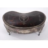 Large silver and Tortoiseshell mounted kidney shaped jewellery box