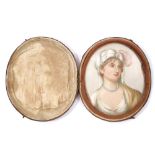 English School, circa 1795, miniature watercolour portrait on ivory, depicting a young lady wearing