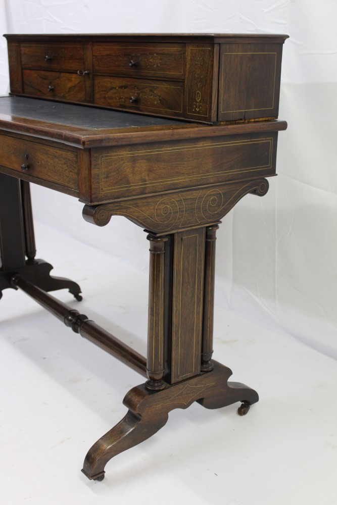 Good quality 19th century rosewood and brass inlaid writing table - Image 4 of 4