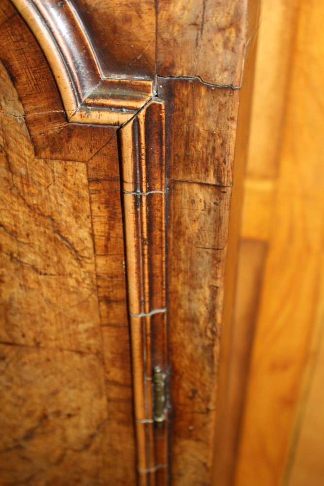 Early 18th century longcase clock, with eight day striking movement, brass 12inch breakarch dial, - Image 8 of 17