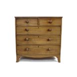 Mid 19th century mahogany chest of two short and three long drawers with bun handles on bracket