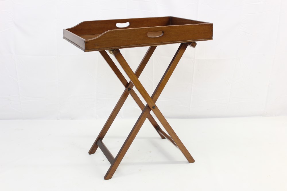 19th century mahogany butlers tray on folding stand
