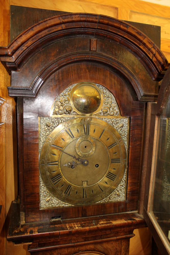 Early 18th century longcase clock, with eight day striking movement, brass 12inch breakarch dial, - Image 2 of 17