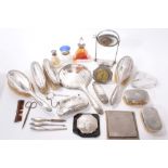 Collection of silver backed dressing table ware, silver shaving stand, and similar items