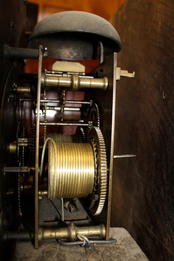 Early 18th century longcase clock, with eight day striking movement, brass 12inch breakarch dial, - Image 6 of 17