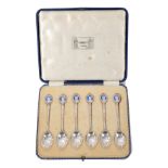 Six Royal enamel top spoons 1936 by Liberty in original box