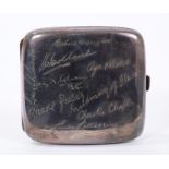 Unusual 1920s silver cigarette case with engraved signatures of Gracie Fields, Charlie Chaplin, Aga