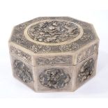 Chinese white metal octagonal box