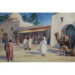 Giovanni Barbaro watercolour study, Tunisian market scene in glazed gilt frame