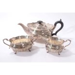 1920's Silver three piece tea set of cauldron form (Birmingham 1926)