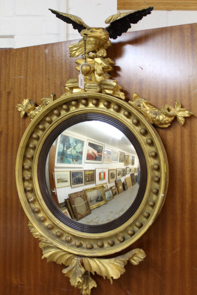 Regency gilt gesso convex wall mirror