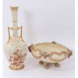 Victorian Royal Worcester vase with twin gilt handles and slender neck with gilt floral decoration