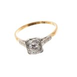 Art Deco diamond single stone ring with square platinum setting