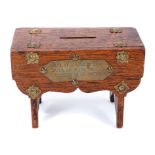Victorian Scottish folk art money box in the form a stool, with brass decoration and plaque “ Our