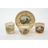 Early 19th Century Derby porcelain teawares, painted with various titled scenes, with gilt