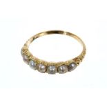 Georgian gold and pearl half hoop ring with seven half pearls in gold collet setting with foliate