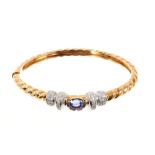 18ct gold tanzanite and diamond hinged bangle