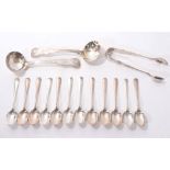 Pair of William IV silver sauce ladles and other items.