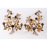 Pair of good decorative gilt metal wall lights with leaf and flower head design