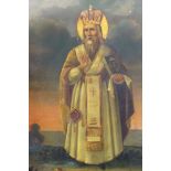 19th century Russian school oil on tin panel - A Holy Figure in Crown and Robes, in gilt frame,