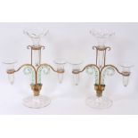 Pair late Victorian gilt metal and fluted glass epergnes