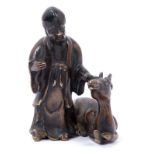 Chinese bronze figure of Shoulao and attendant deer, probably Ming, 8cm high