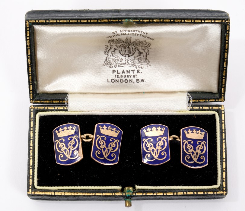 H.R.H. The Duke of Edinburgh - fine pair gold (9ct) and blue enamel presentation cufflinks