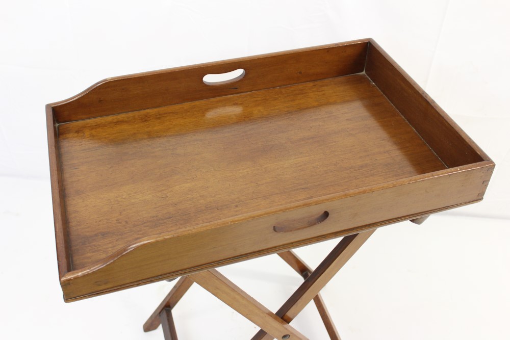 19th century mahogany butlers tray on folding stand - Image 2 of 2