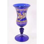 A Venetian blue enamelled glass goblet