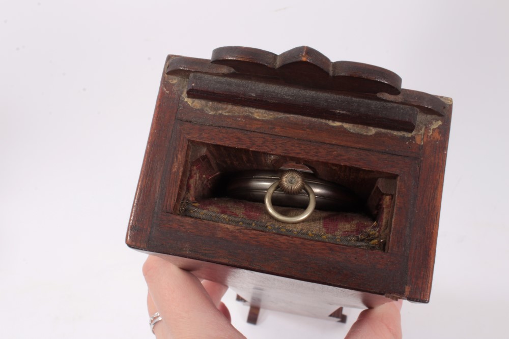 19th century oak pocket watch holder in the form of a miniature longcase clock - Image 5 of 7